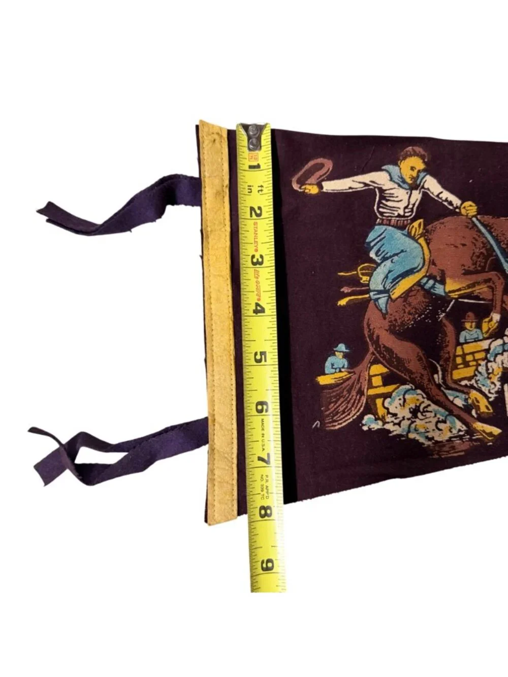 Vintage Dallas Texas Pennant Felt Cowboy Bucking Bronco Rider Western 1950s